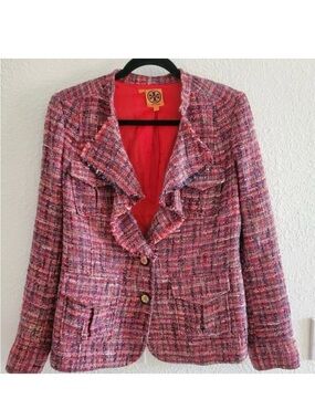 Tory Burch Tweed Patern Blazer Wool Blend Size 8